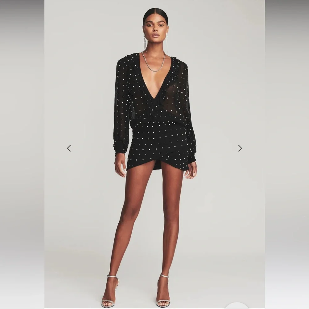 Retrofete Black Mini Dress with Silver Accents - Picture 1 of 6